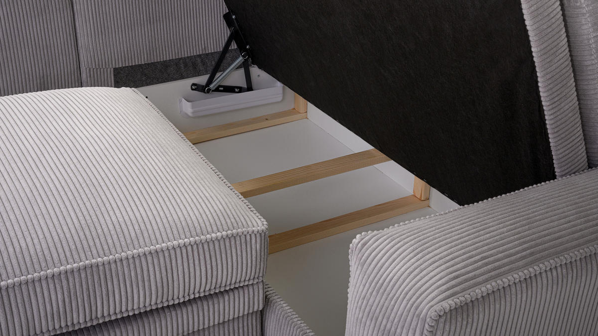 ECKSOFA L Form Treville Grau 296/196/94 cm – Rechts, mit Bettkasten und Schlaffunktion - Schwarz/Grau, Kunststoff/Textil (296/196cm) - AX Living