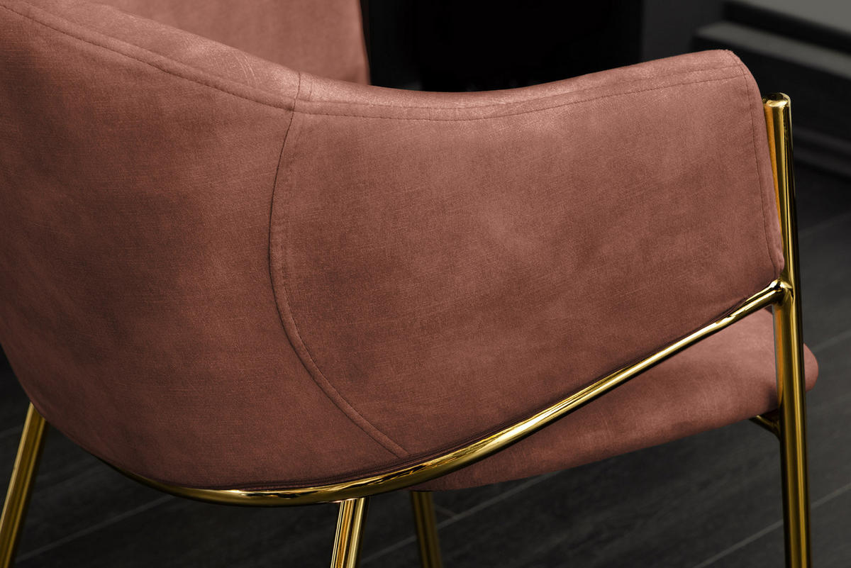 STUHL NOBLESSE Samt Rosé 80 cm - Goldfarben/Rosa, Textil/Metall (52/77/60cm) - riess-ambiente