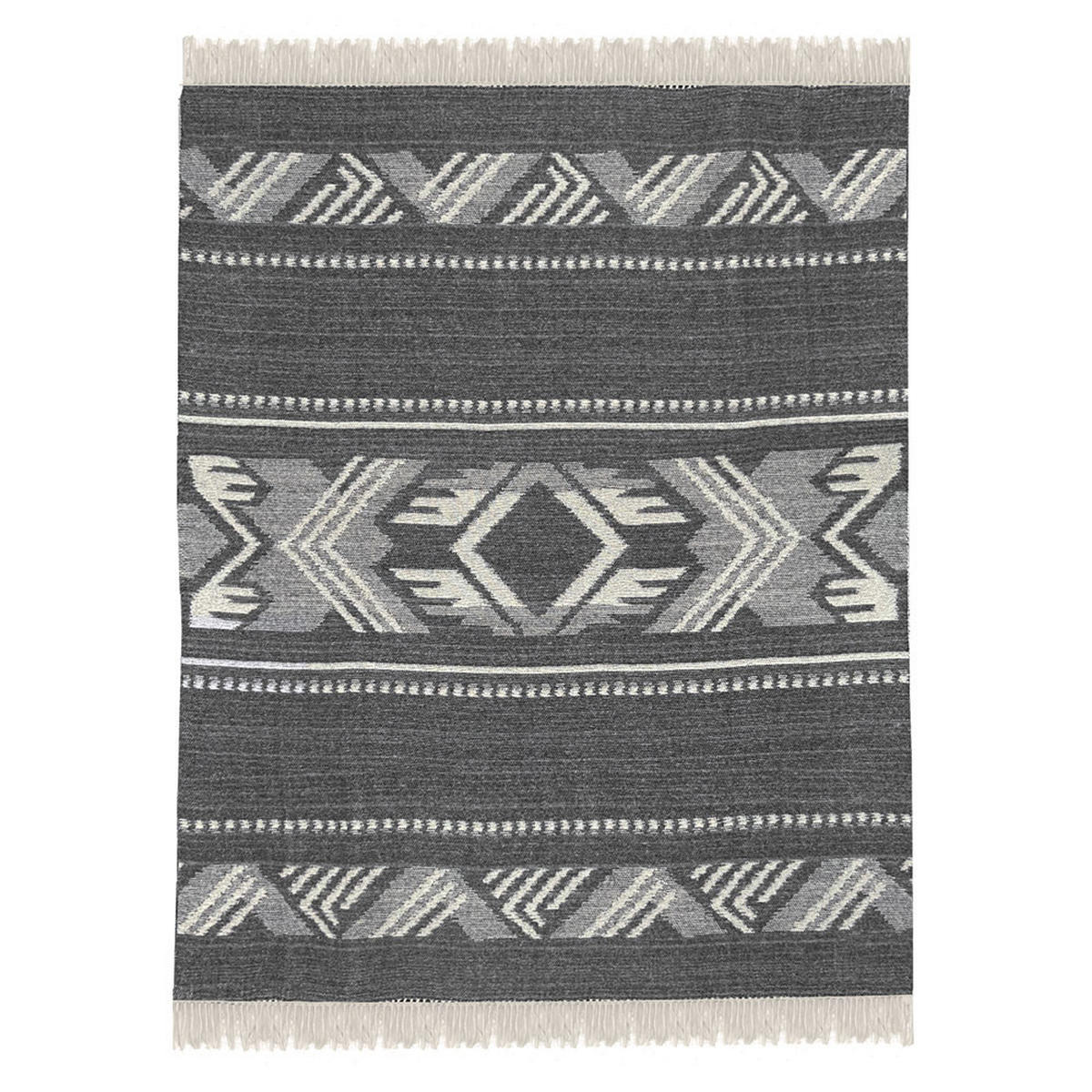 WOLLDECKE Mochica Schwarz reversibel 140x200 Merino Wolle - Schwarz, Textil (140/200cm) - Malagoon