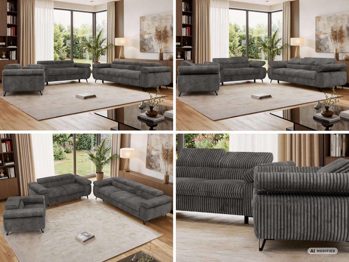 SEDACÍ SOUPRAVA PETER 1+2+3 - Šedá Manšestr - šedá/černá, kov/textil (262/76/99cm) - MKS