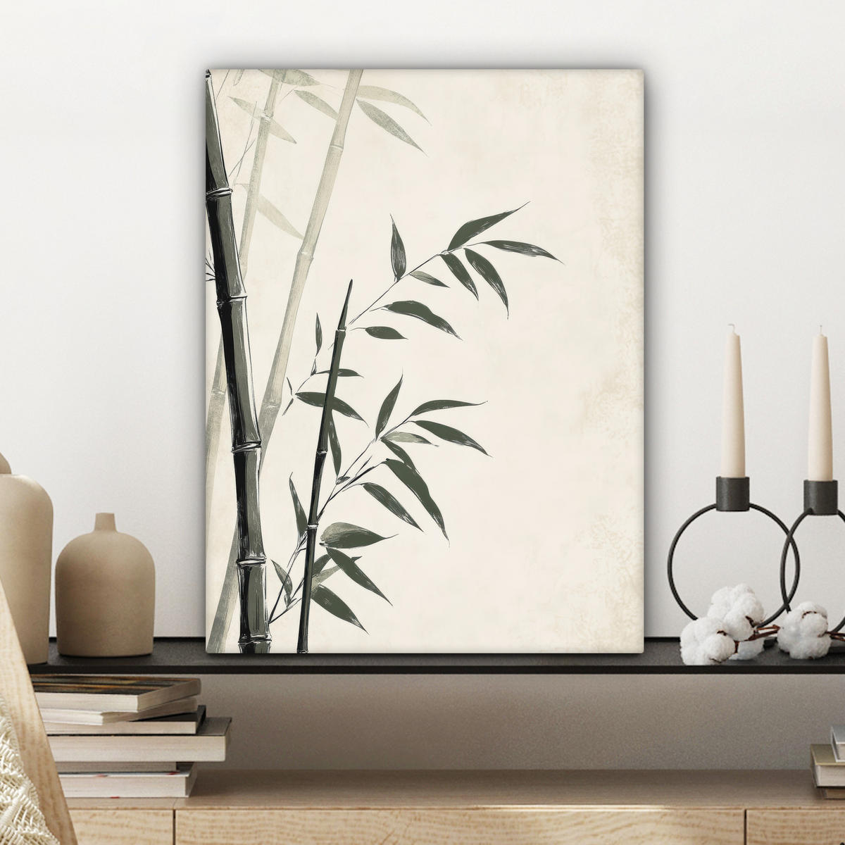 LEINWANDBILD Japandi - Bambus - Beige Room Decor 30x40 cm - Eukalyptusholzfarben, Textil (30/40cm) - MuchoWow