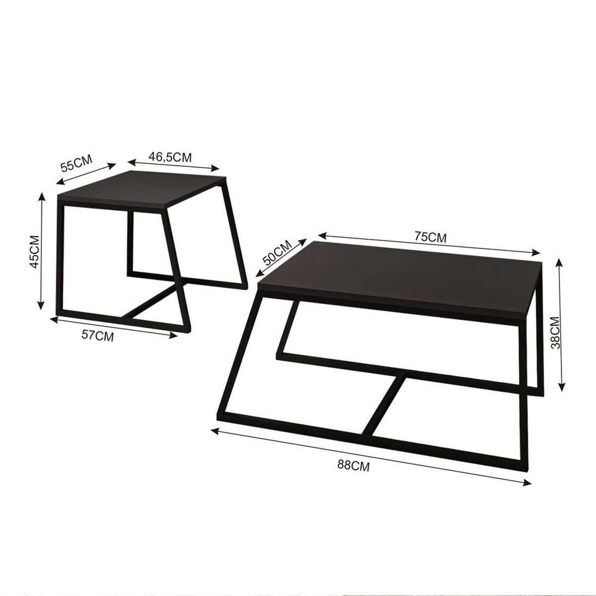 COUCHTISCH 2er Set Between Anthrazit mit Metall Füße - Anthrazit, Holzwerkstoff/Metall (50/88/38cm) - moebel17