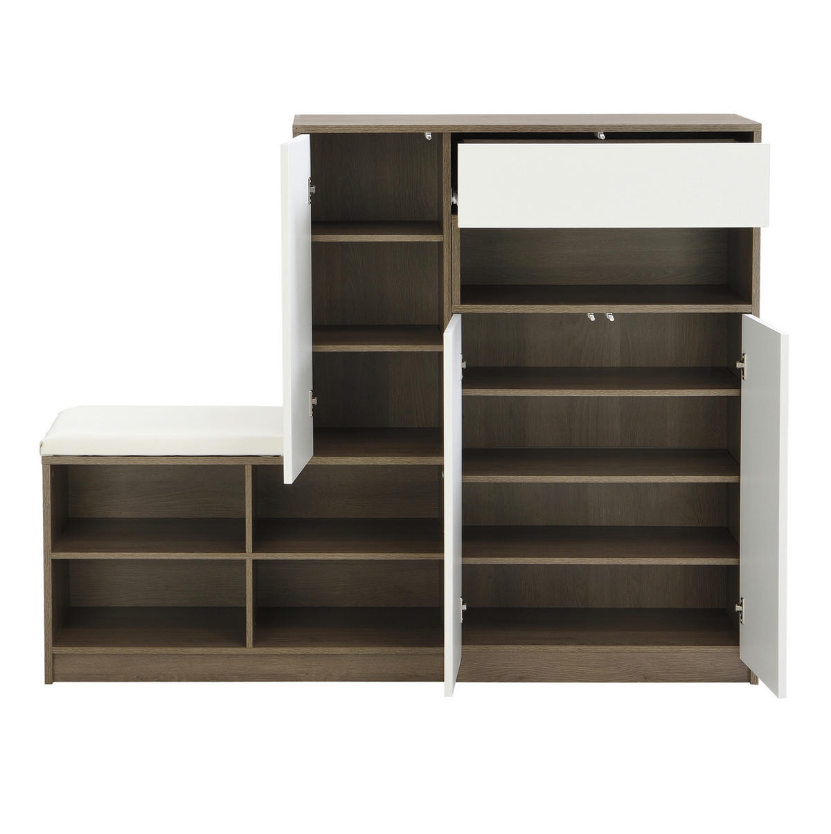 SCHUHSCHRANK 140/35/110 cm Weiß aus Spanplatte mit Sitzkissen - Weiß, Holzwerkstoff (140/110/35cm) - OKWISH