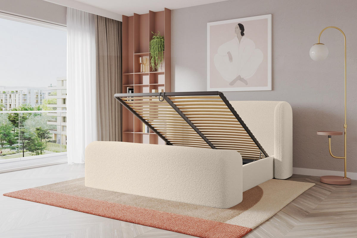 POLSTERBETT mit Bettkasten, Fußteil und Lattenrost, Boxbett ohne Matratze - ESTI-Z 160x200 Dunkelbeige - Cappuccino, Holzwerkstoff/Textil (160/200cm) - ALTDECOR