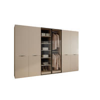 KLEIDERSCHRANK SANDBOX KASHMIR 300 303/49/200 cm Kaschmir / Kaschmir + geriffeltes Glas mit LED 12 Zusatzböden - Kaschmir/Transparent, Holzwerkstoff/Kunststoff (303/200/49cm) - Lookway