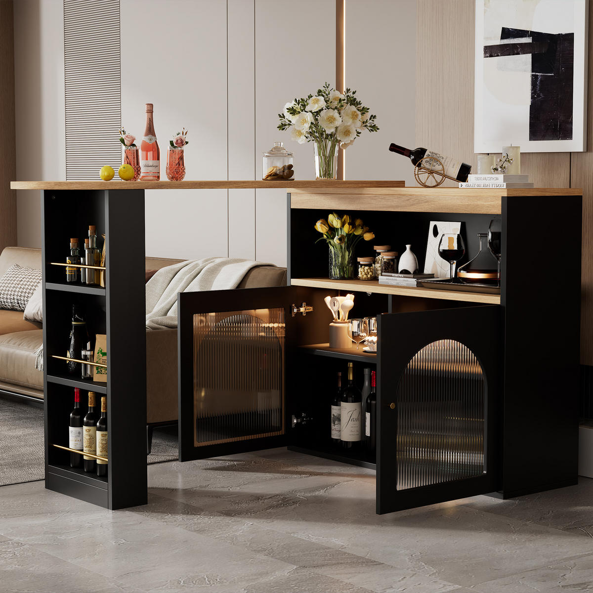 BARSCHRANK Schwarz 138/39/105cm - Braun, Holzwerkstoff/Metall (39/105/138cm) - Urban Meuble