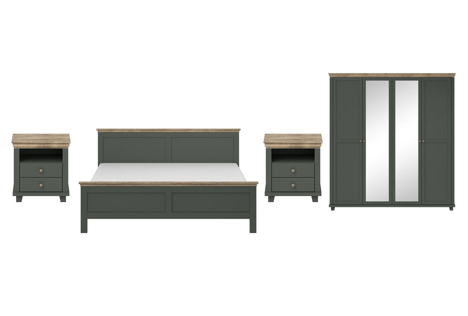 SCHLAFZIMMER-SET Evora grün / Eiche Lefkas 4-teilig - Braun/Grün, Holz/Holzwerkstoff (160/200cm) - Feldmann-Wohnen