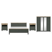 SCHLAFZIMMER-SET Evora grün / Eiche Lefkas 4-teilig - Braun/Grün, Holz/Holzwerkstoff (160/200cm) - Feldmann-Wohnen
