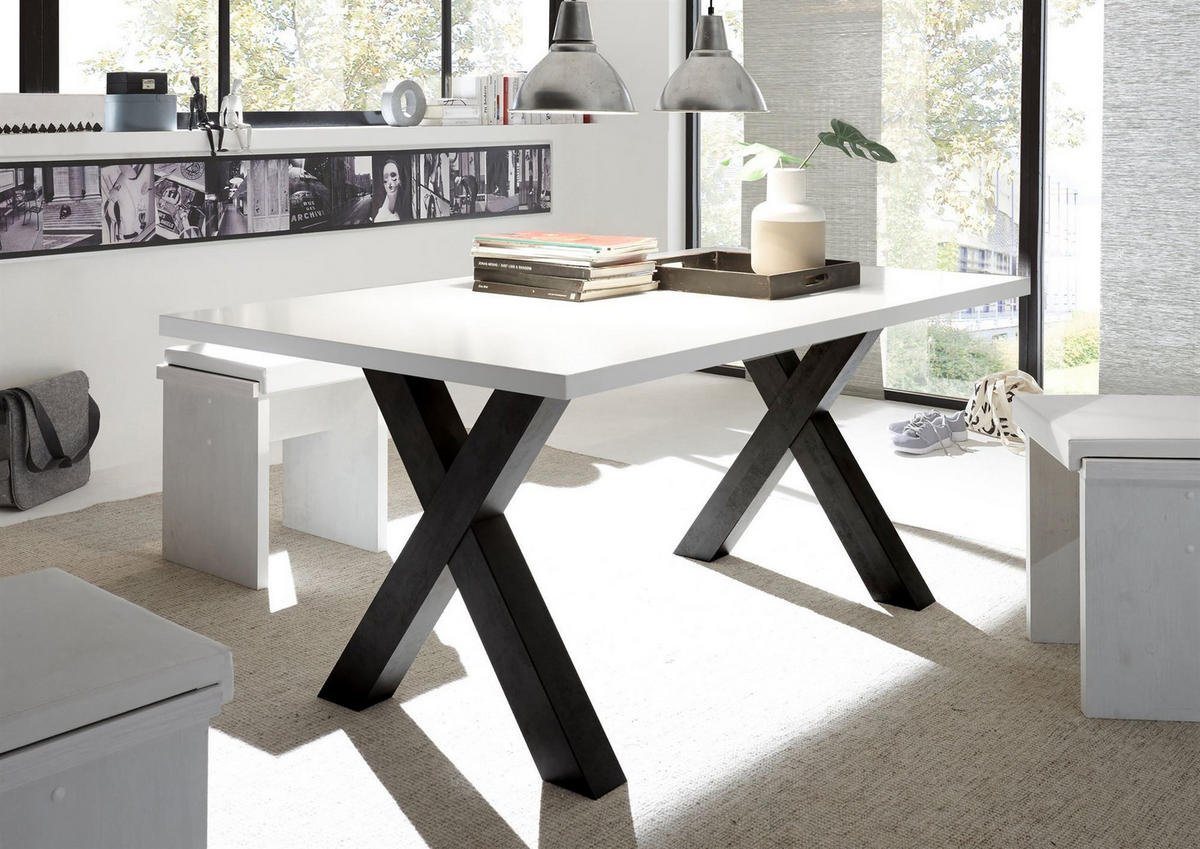 ESSZIMMERTISCH Eike 8 180 x 90 x 75 Esstisch Schwarzstahl/Weiß Matt Lack - Weiß, Holz (180/90/75cm) - 58aufmkessel