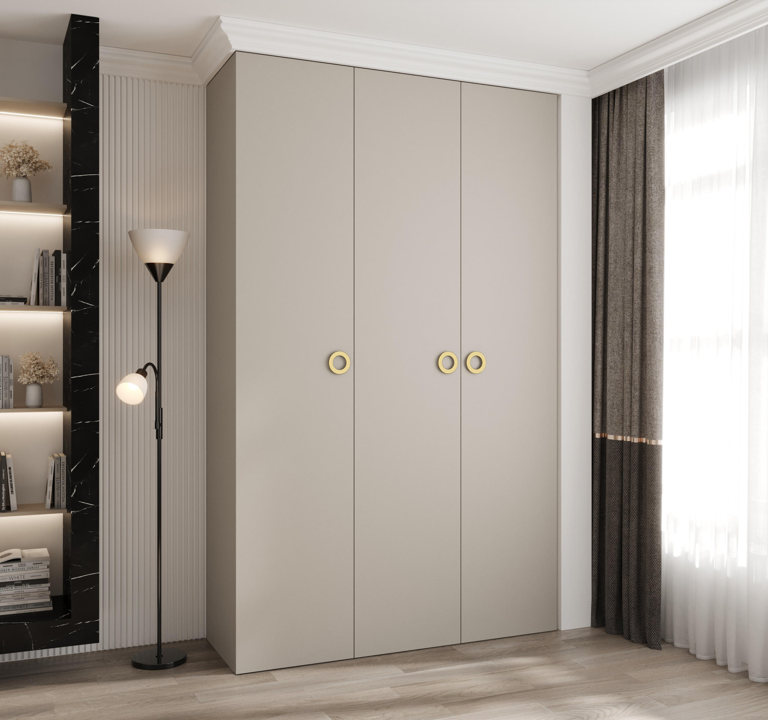 DREHTÜRENSCHRANK 245,5/150/40 3-türig - Kaschmir/Goldfarben, Holz/Metall (150/245.5/40cm) - Abiks Möbel