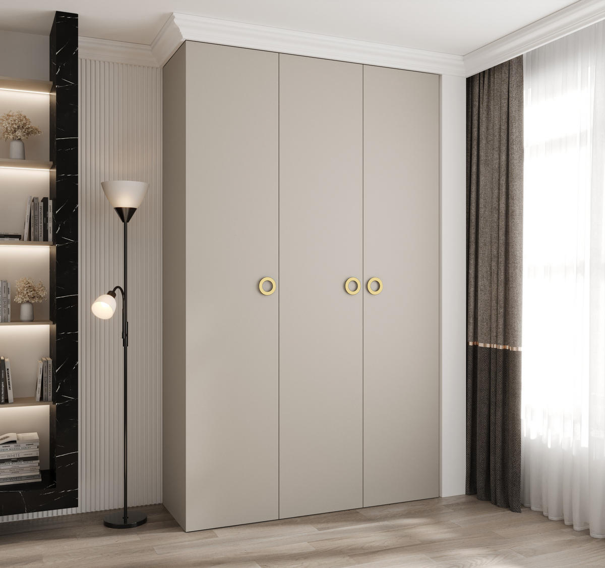 DREHTÜRENSCHRANK 245,5/150/40 3-türig - Kaschmir/Goldfarben, Holz/Metall (150/245.5/40cm) - Abiks Möbel
