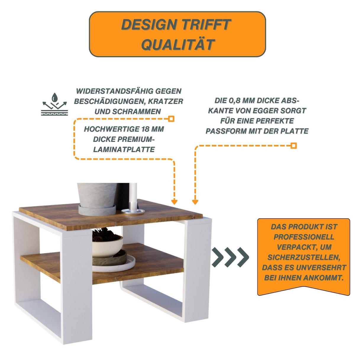 COUCHTISCH Kaja63 63/42/53,8 - Nussbaumfarben/Weiß, Holzwerkstoff (54/63/42cm) - RAUMHIRSCH FURNITURE