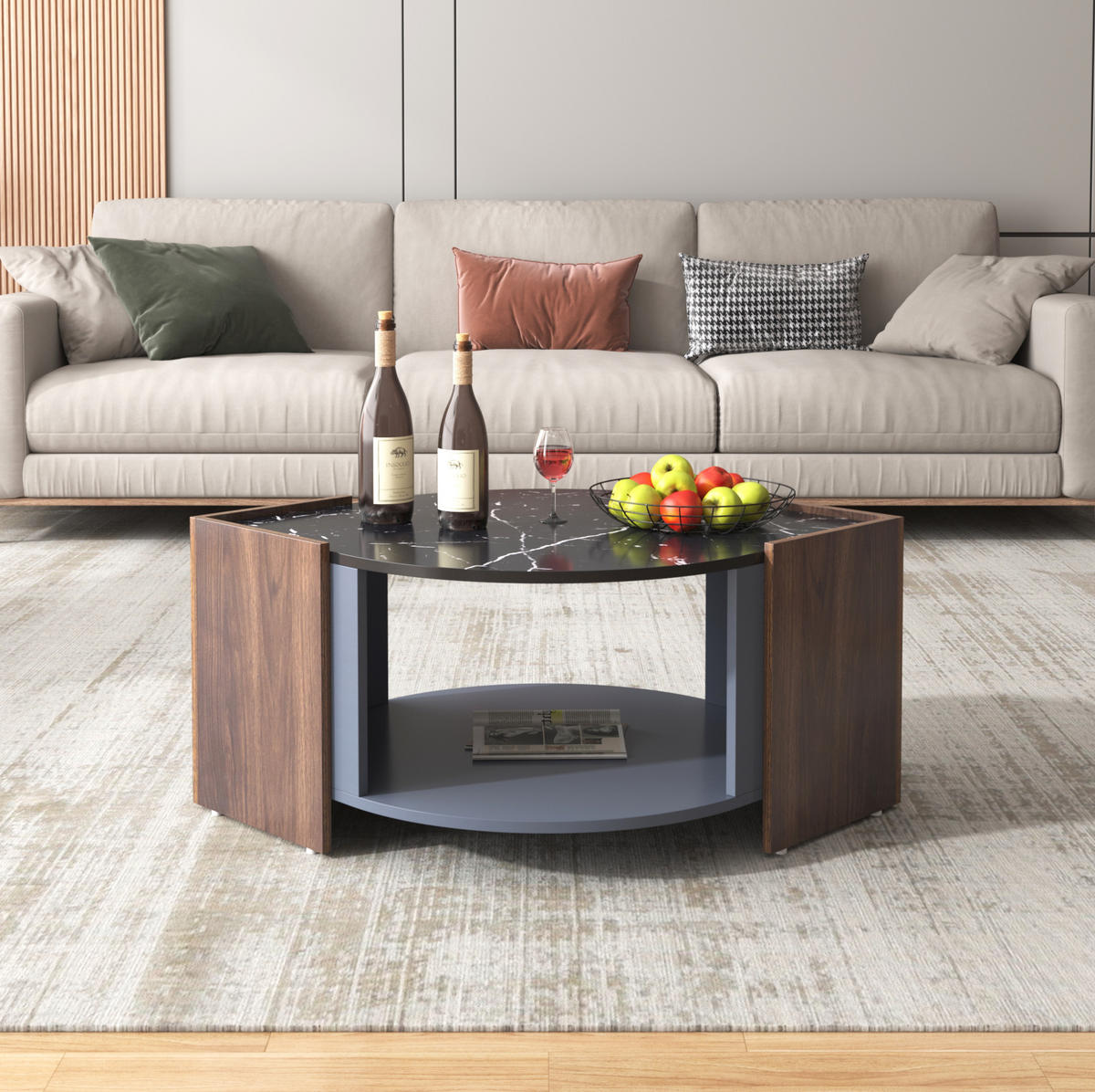 COUCHTISCH 96,5/63/40 cm Schwarz Walnussmaserung mit Ablagefach - Schwarz, Holzwerkstoff (96.5/63/40cm) - OKWISH