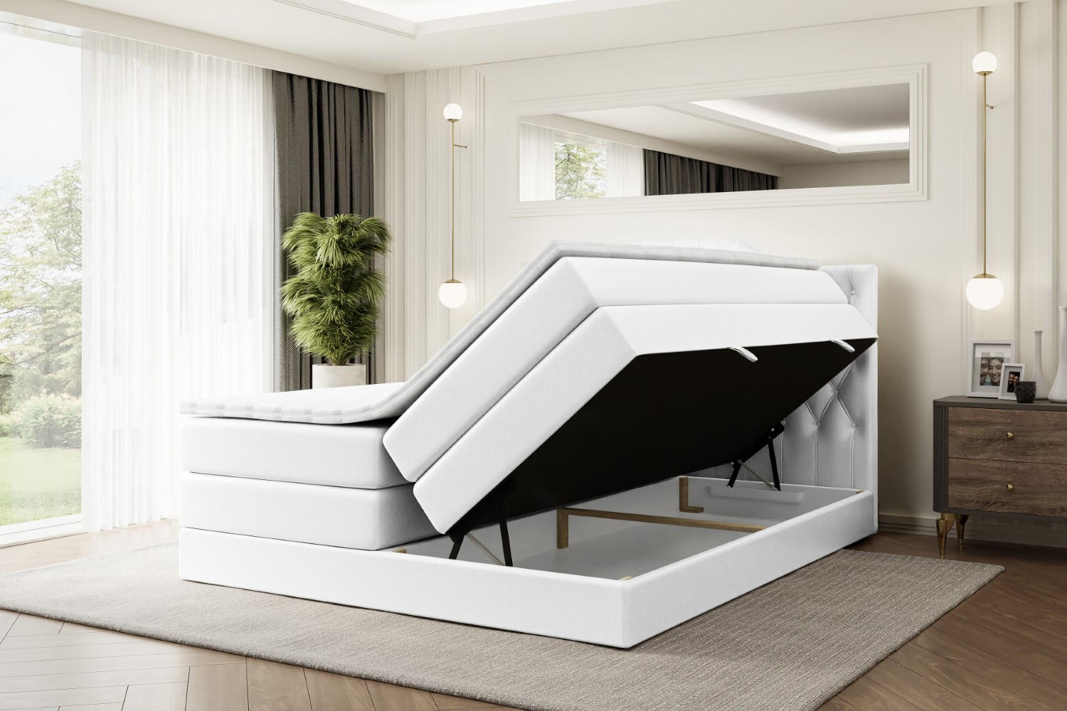 Thumbnail - Altdecor Boxspringbett, Weiß Hochglanz, Holzwerkstoff, Höhe ca. 20 cm, 160x200 cm, Schlafzimmer, Betten, Boxspringbetten