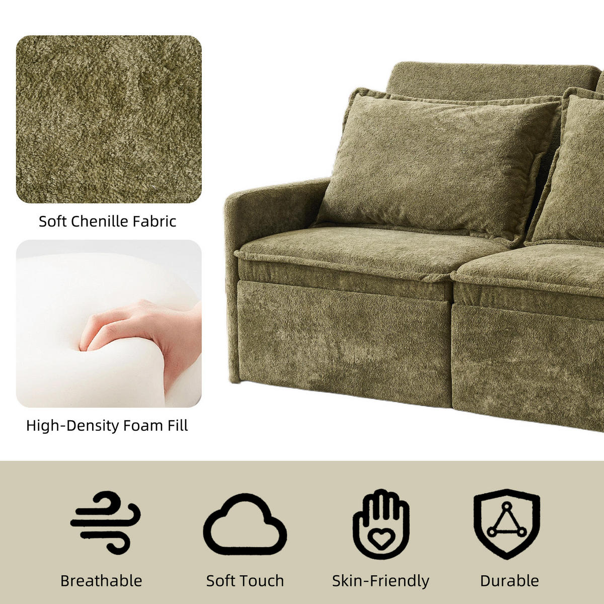 SCHLAFSOFA DE-33505 mit 5‑Stufen verstellbar Grün - Grün, Textil (172.5/95/71cm) - ComfortXL