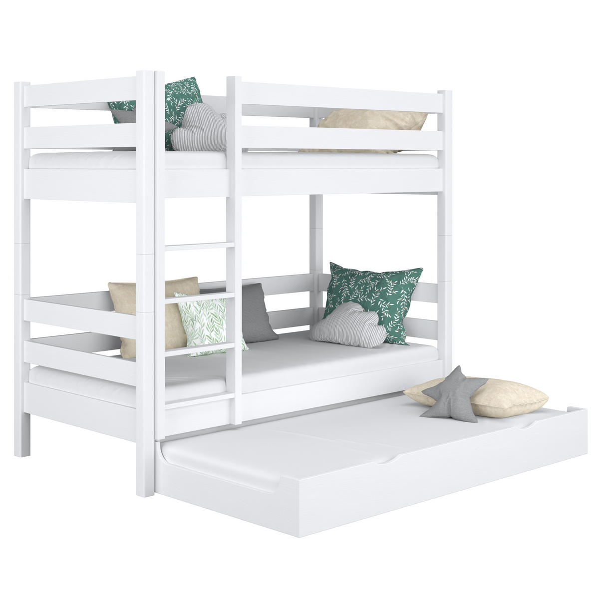 ETAGENBETT N01 mit Matratzenschublade Weiß 90/200 - Weiß, Naturmaterialien/Holz (90/200cm) - N-Wood