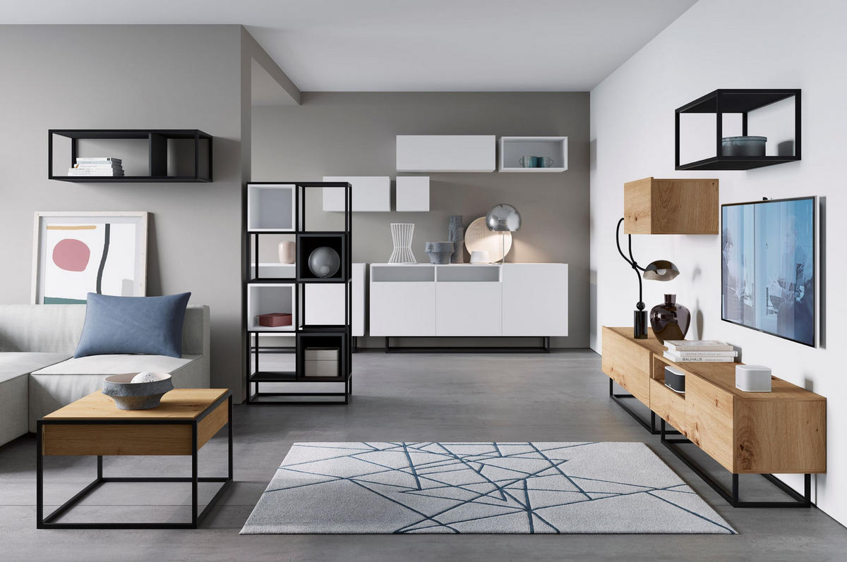 TV-SCHRANK Enjoy Eiche artisan matt mit Metallrahmen Schublade 120 cm - Schwarz/Eiche Artisan, Holzwerkstoff/Metall (120/46/35cm) - Meble Lindner