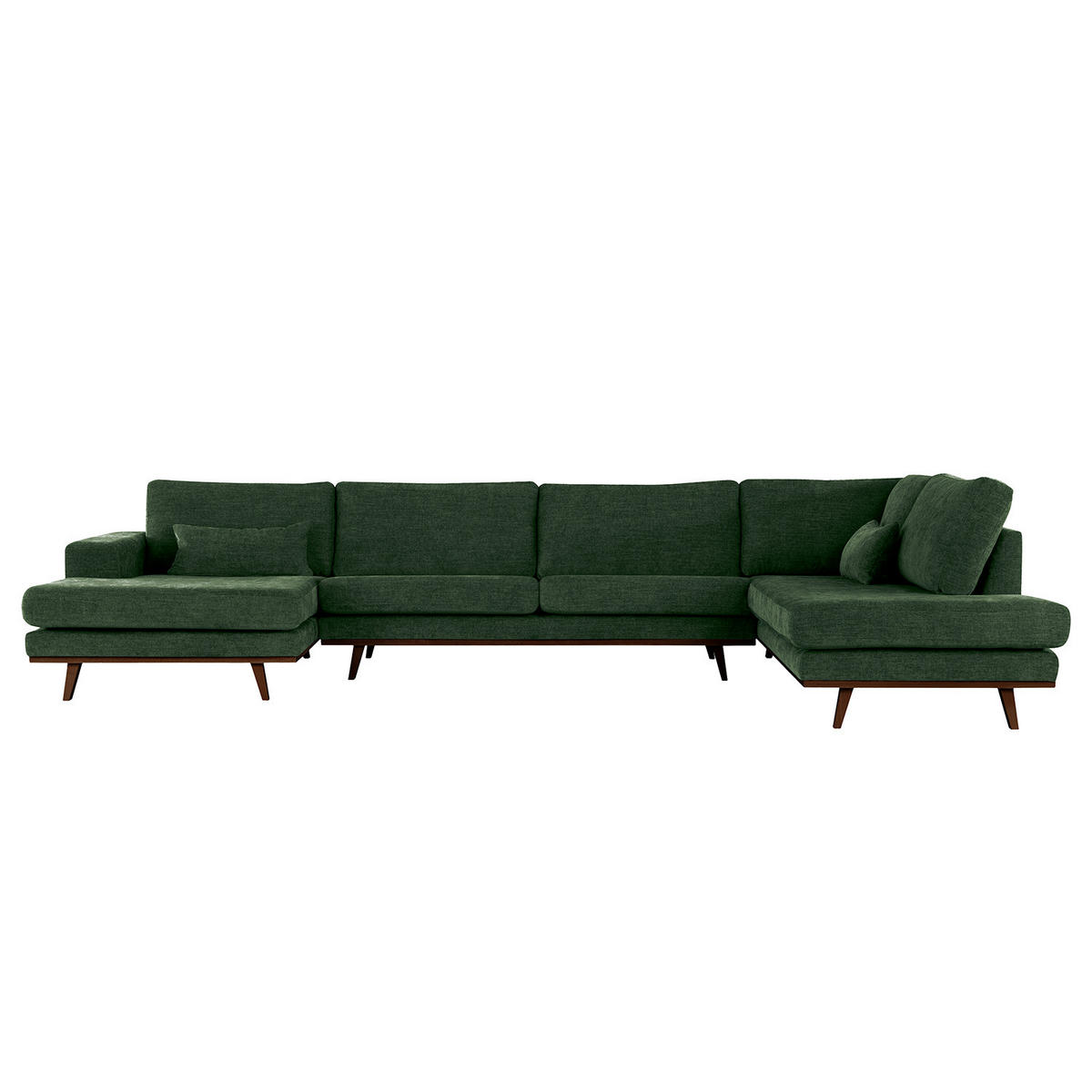 WOHNLANDSCHAFT mit Longchair - Dunkelgrün/Buchefarben, Buchenholz/Textil (371/81/219cm) - home24