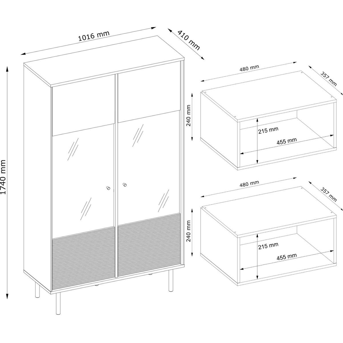 VITRINENSCHRÄNK LOFTY Außenseiteneinlage, schwarz / Eiche natur - Eichefarben/Schwarz, Holzwerkstoff (102/174/41cm) - KONSIMO®