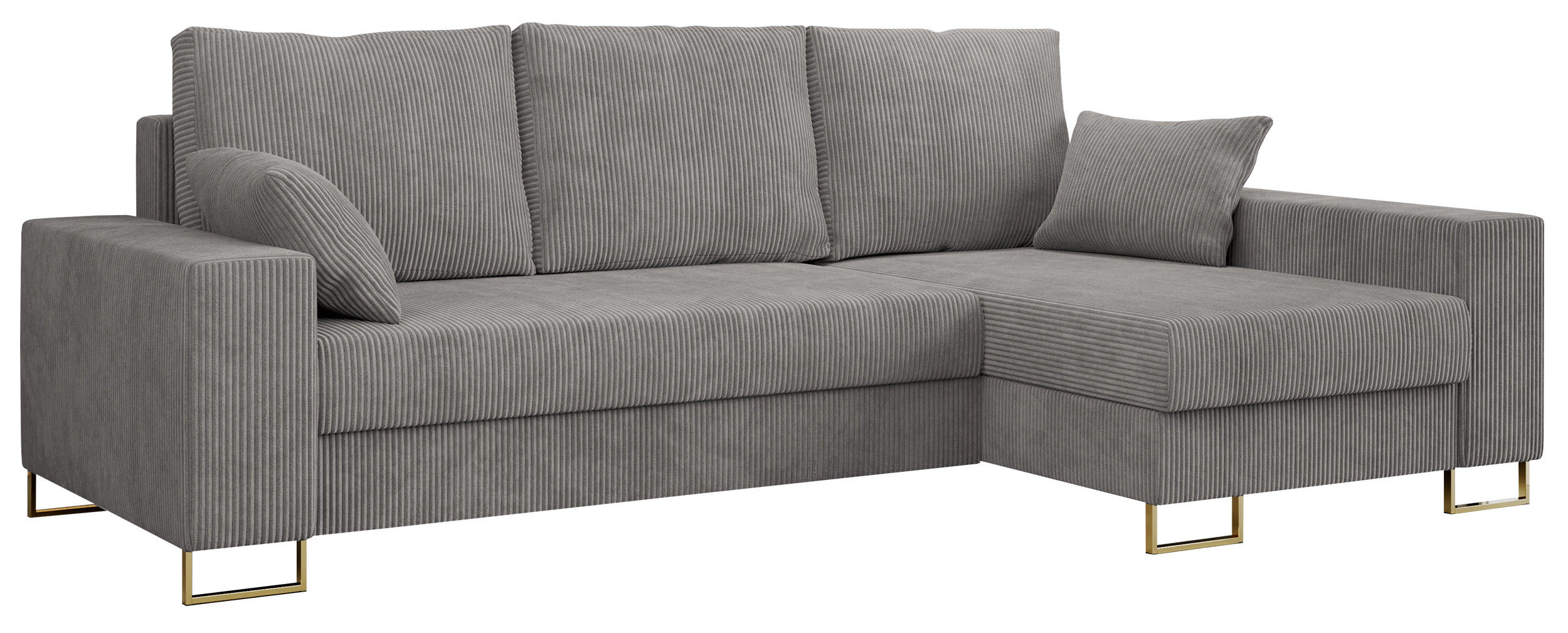 ECKSOFA Dorian Cord Hellgrau - Goldfarben/Hellgrau, Textil/Metall (242/138cm) - MKS