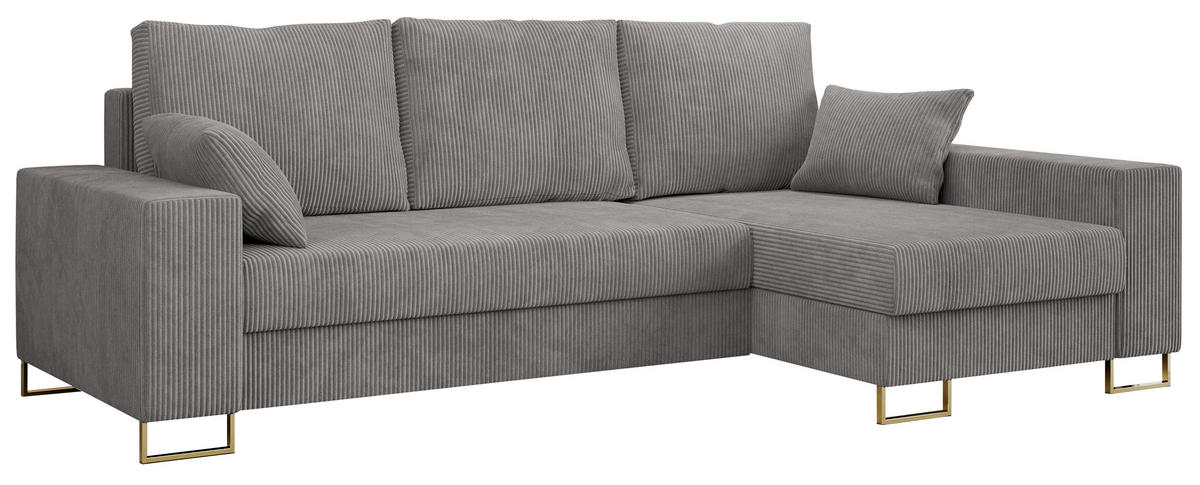 ECKSOFA Dorian Cord Hellgrau - Goldfarben/Hellgrau, Textil/Metall (242/138cm) - MKS
