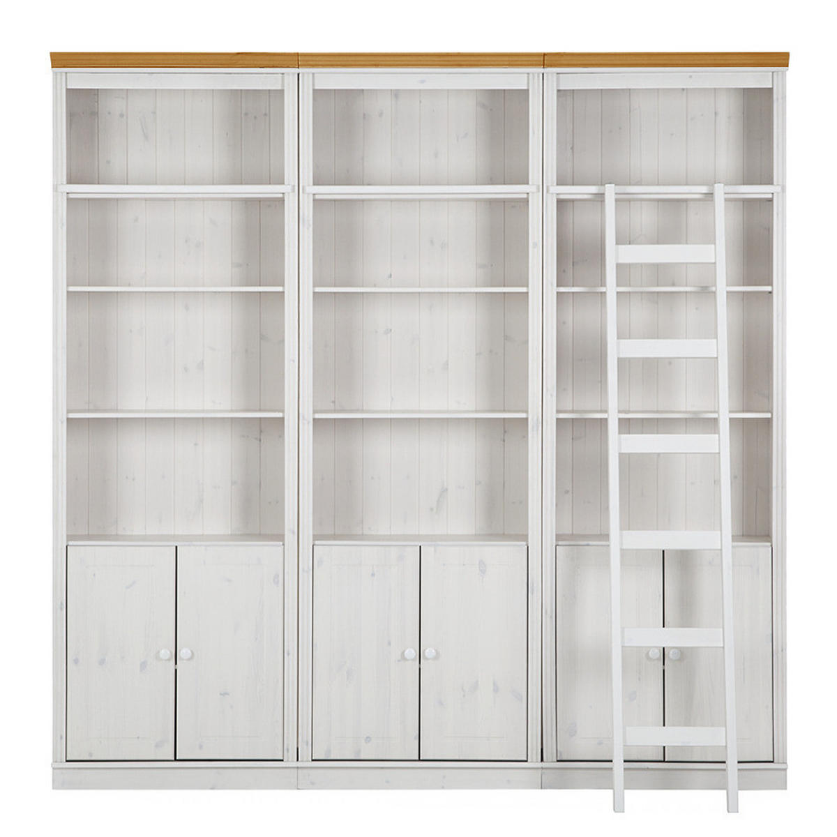 BÜCHERWAND - Kiefer massiv - Typ C - Weiß/Kieferfarben, Holz (222/223/37cm) - home24