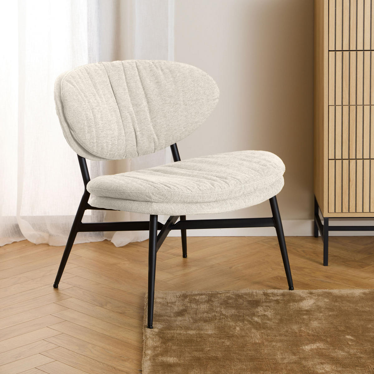 LEDER- und Metall-Liegesessel - Nubo - Ecru - Ecru, Textil (70/76/73cm) - Drawer