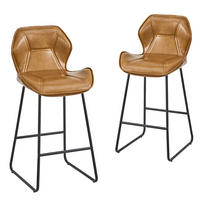 BARHOCKER 2er-Set Cognacbraun mit Kunstleder Rückenlehne und Fußstütze - Braun, Metall (48.5/91.5/47cm) - PANGIVO