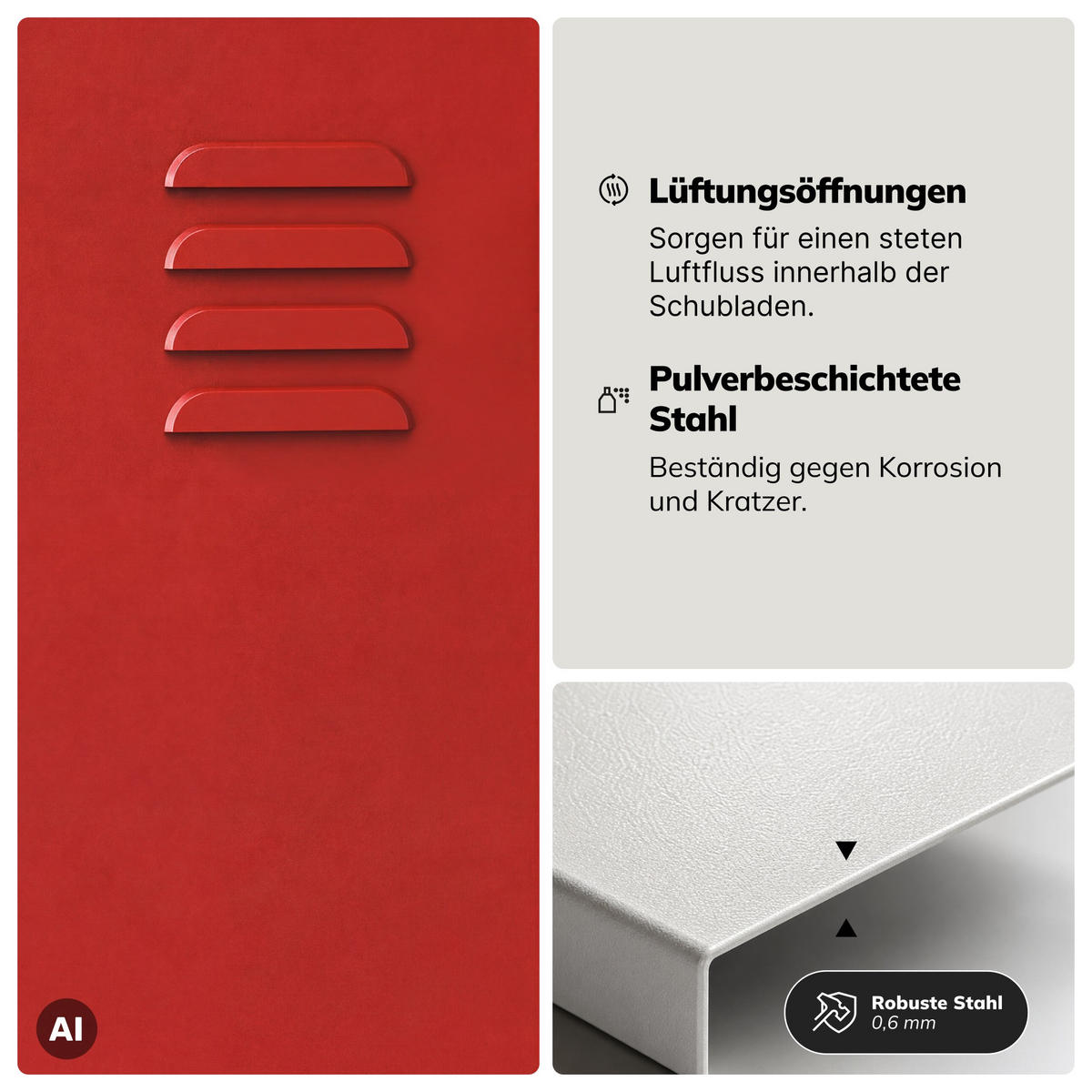 KLEIDERSCHRANK JULIA 185x80x45 cm - Anthrazit/Rot, Metall (80/185/45cm) - Jan Nowak