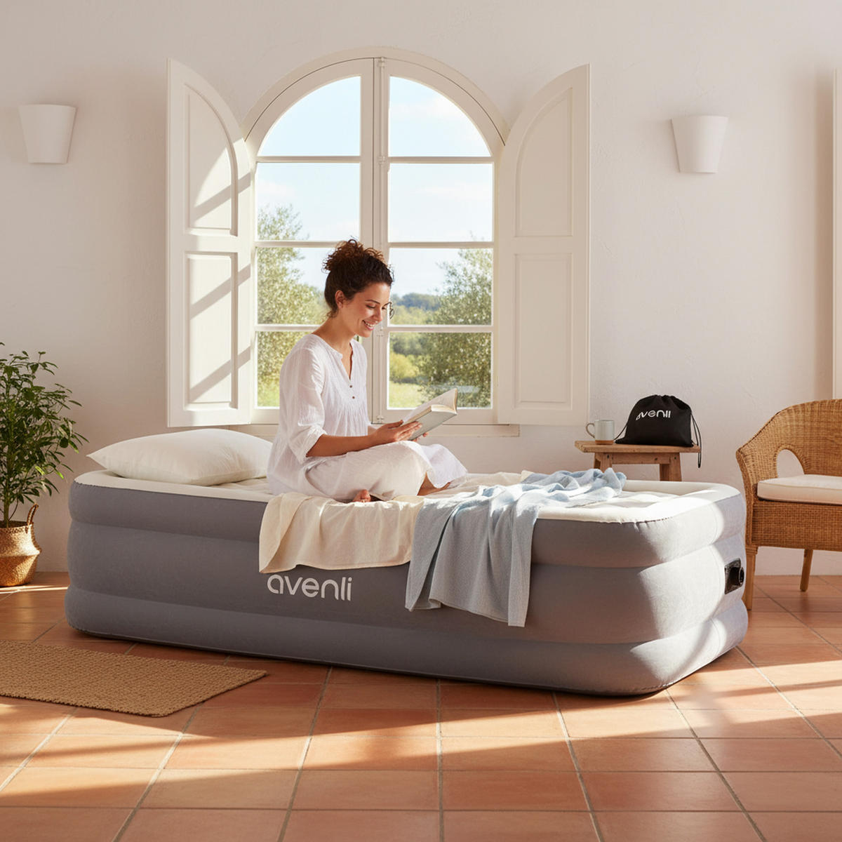 LUFTBETT Luftmatratze selbstaufblasend 191 x 99 x 46 cm mit integrierter Pumpe - Grau, Kunststoff (99/191cm) - Avenli