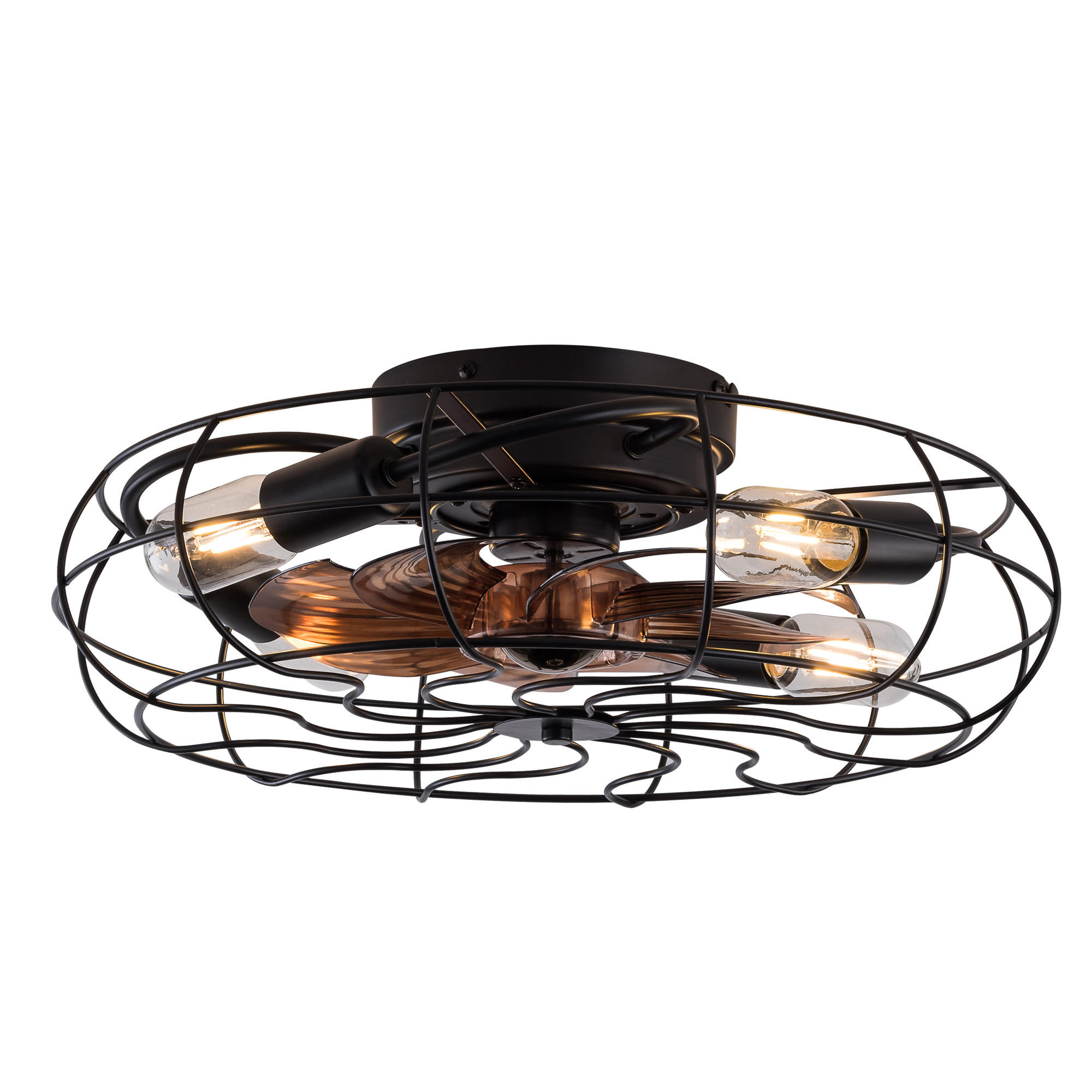 DECKENVENTILATOR DE-16223 19 Zoll Käfig mit Licht & Fernbedienung Schwarz - Walnussfarben, Metall (50/50/17cm) - ComfortXL