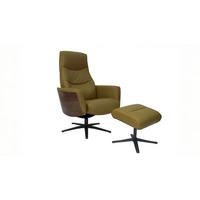RELAXSESSEL VANITAS Grün Leder Relaxfunktion - Schwarz/Olivgrün, Leder/Metall (75/108/86cm) - KAWOLA