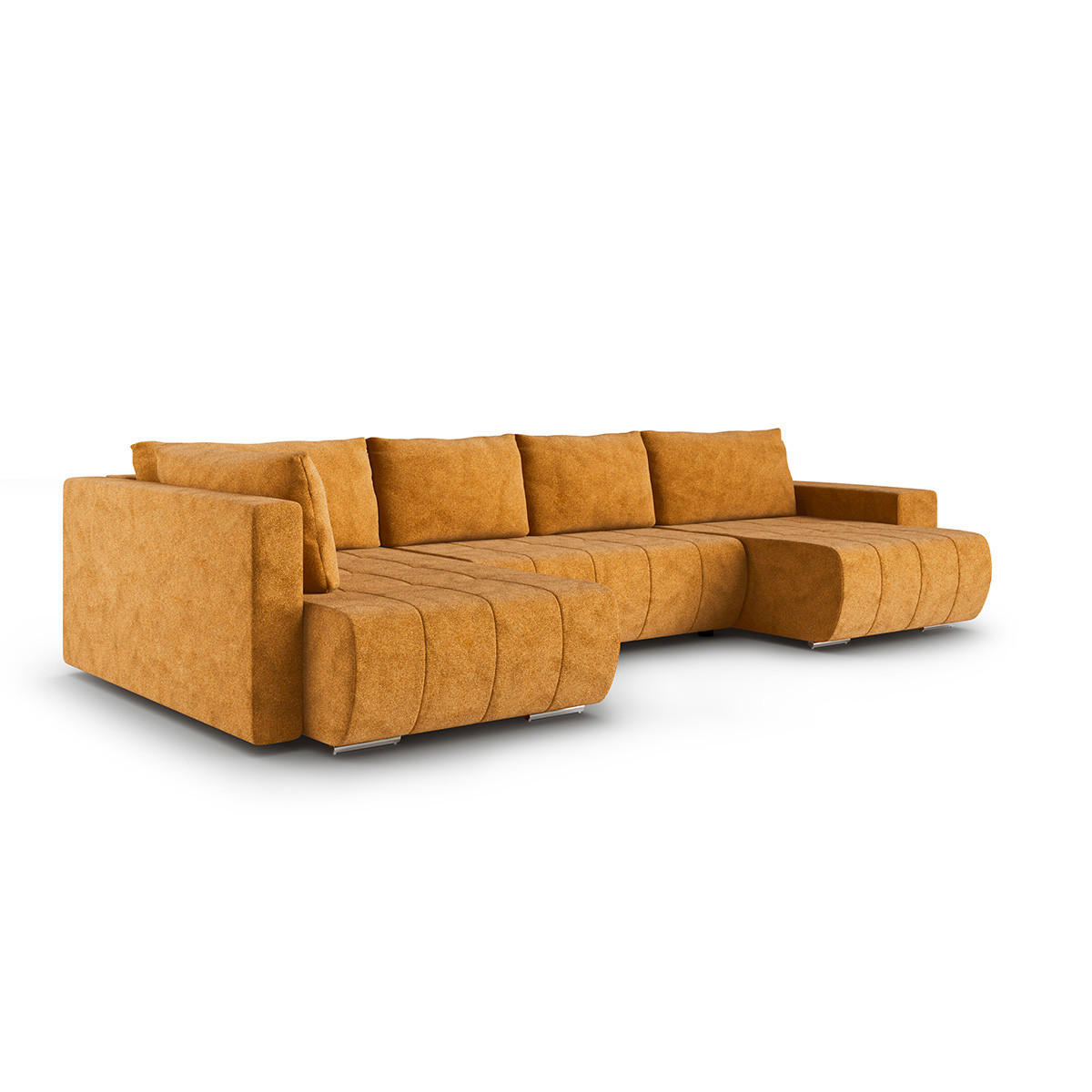 PANORAMASOFA Sergio 5 Sitzplätze Senf - Gelb, Holz (392/82/185cm) - Petits-meubles