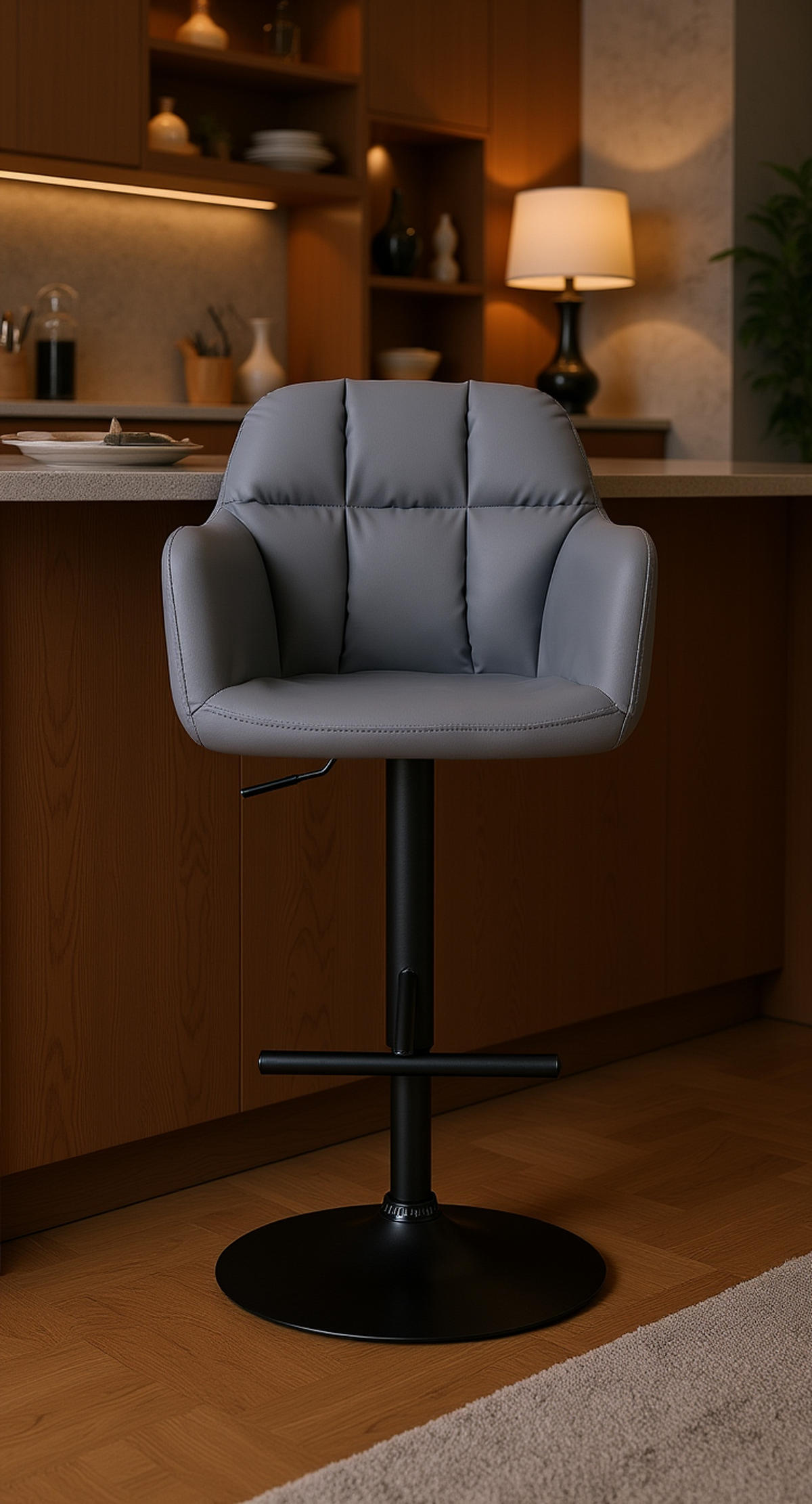BARHOCKER Nardo Kunstleder schwarz grau - Schwarz/Grau, Kunststoff/Metall (57/118/59cm) - TPFLiving