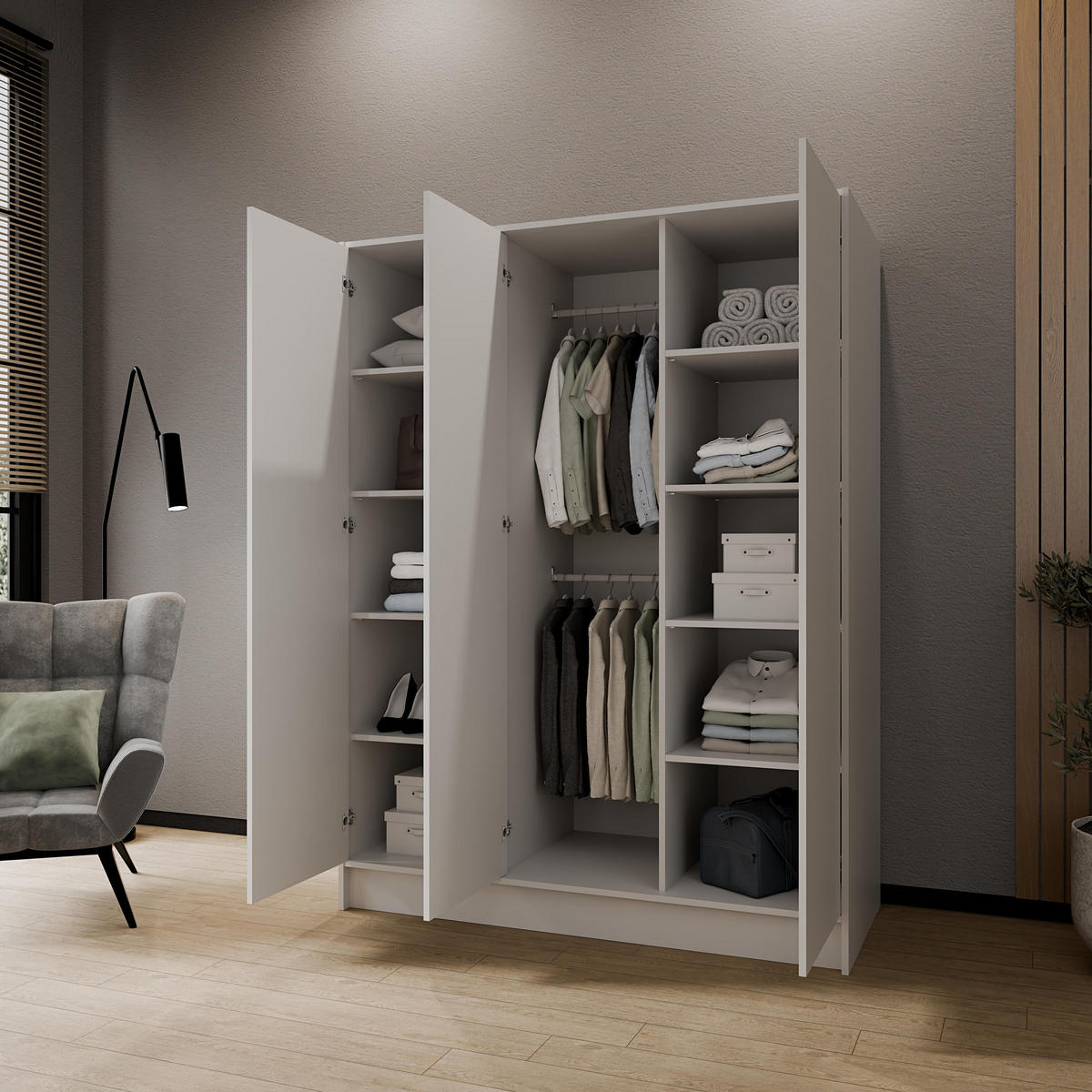 DREHTÜRENSCHRANK VELAR 150/200/51 cm Modern Kleiderschrank 3-türig Weiß - Weiß, Holzwerkstoff (150/200/51cm) - MASSENO