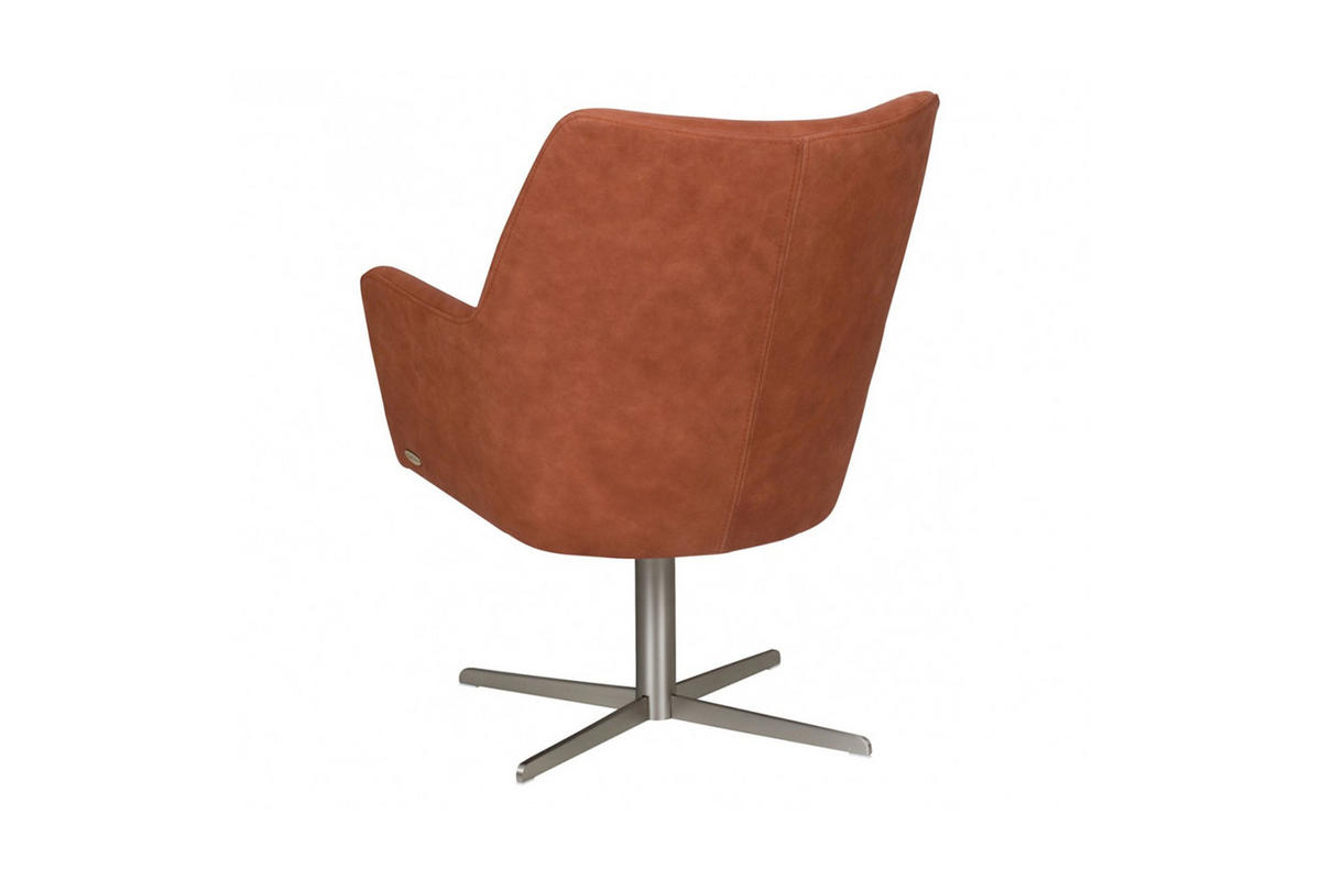 DREHSTUHL JELIA Braun Leder - Silberfarben/Braun, Leder (66/88/67cm) - KAWOLA