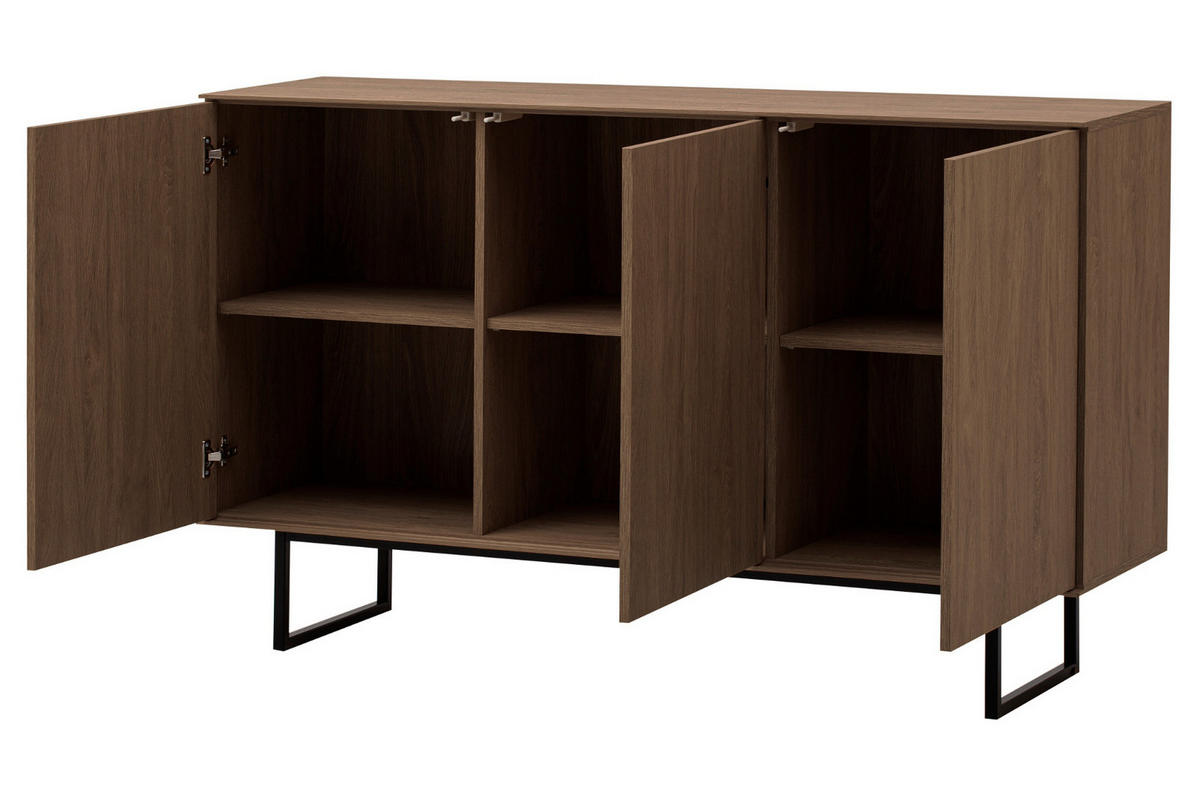 SIDEBOARD in Nussbaum 150 x 90 cm, Kommode mit Push-to-Open - Nussbaumfarben/Schwarz, Holzwerkstoff/Metall (150/90/40cm) - Furn.Design