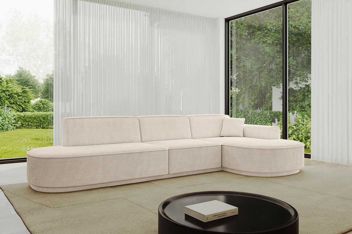 ECKSOFA Ottomane Rechts MARI-L2 - 317x163x81 cm Beige Cord - Beige/Schwarz, Holzwerkstoff/Kunststoff (317/163cm) - ALTDECOR