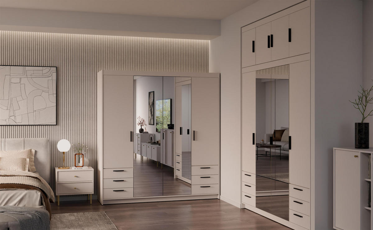 KLEIDERSCHRANK Storicos Beige 176,3/190,5/53 cm - 4T6S Modern mit Schubladen und Spiegel - Beige, Holzwerkstoff/Kunststoff (176.3/190.6/53cm) - AX Living