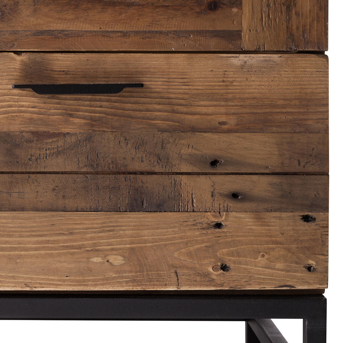 VITRINENSCHRANK - Pinie massiv / Metall - Schwarz/Pinienfarben, Holz (90/200/45cm) - home24