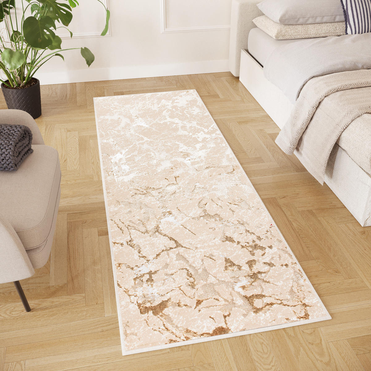 LÄUFER Crystal Beige Marmor Optik 70/700 cm - Beige, Textil (70/700cm) - Tapiso