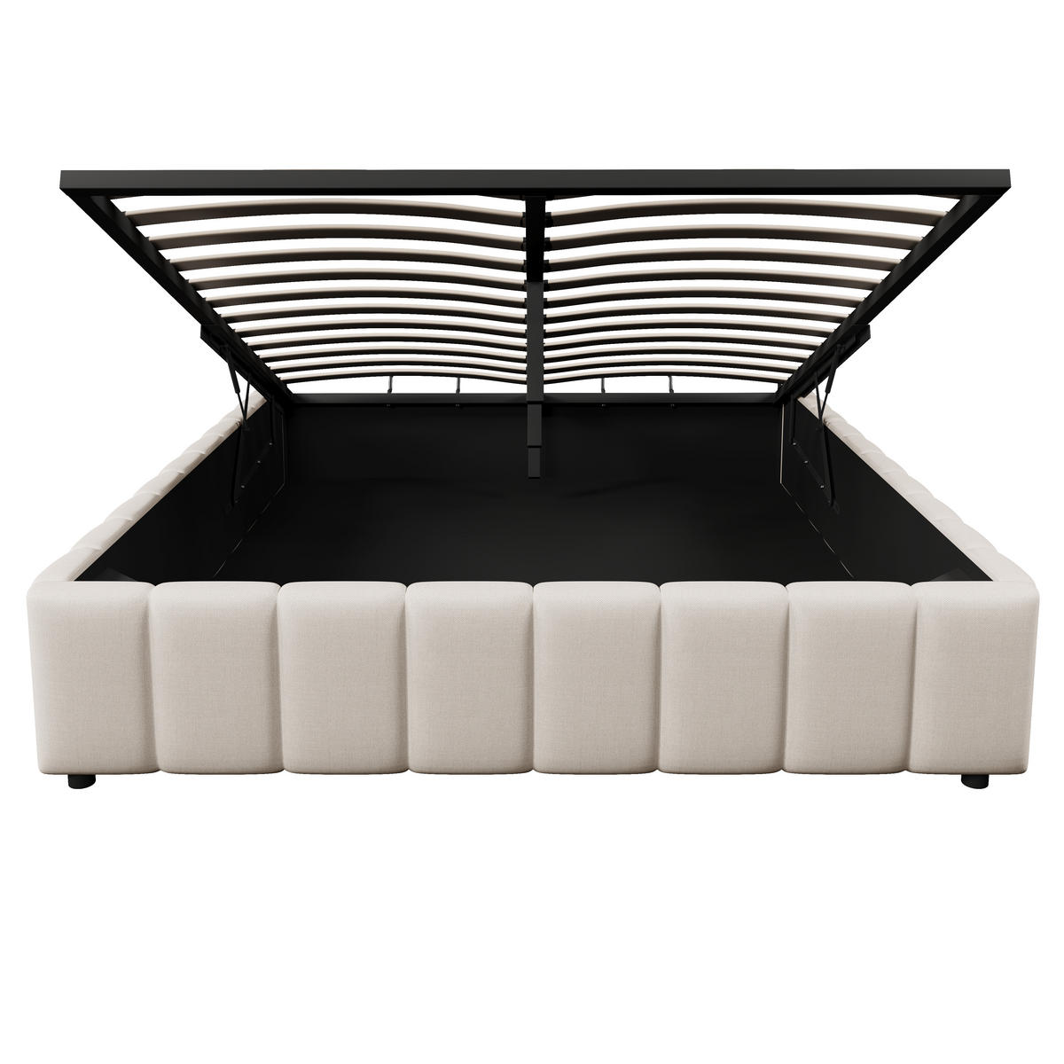 POLSTERBETT 140x200cm Beige hydraulische Lagerung ohne Kopfteil - Beige, Holz (140/200cm) - FLIEKS