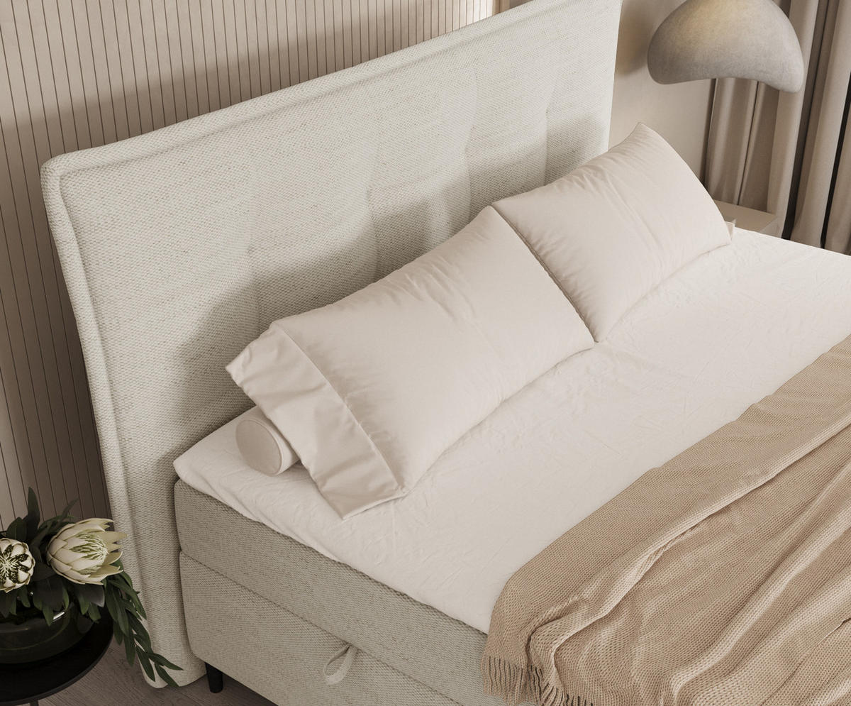 BOXBETT Sinai Creme 200/200 cm mit Taschenmatratze und Topper - Creme/Schwarz, Holz/Holzwerkstoff (200/200cm) - Maison de Reve