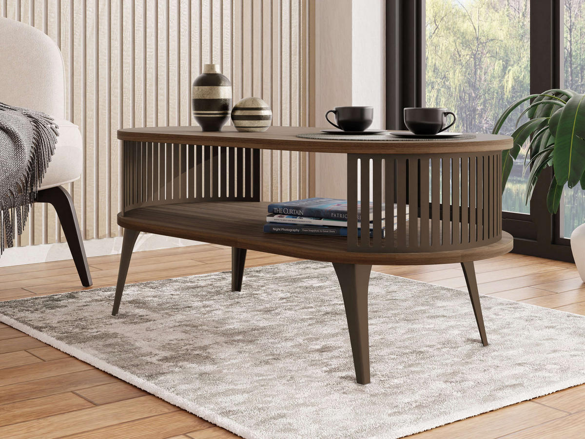 COUCHTISCH Roenni Oval Braun - Nussbaumfarben/Braun, Holzwerkstoff/Metall (100/50/44cm) - MIRJAN24