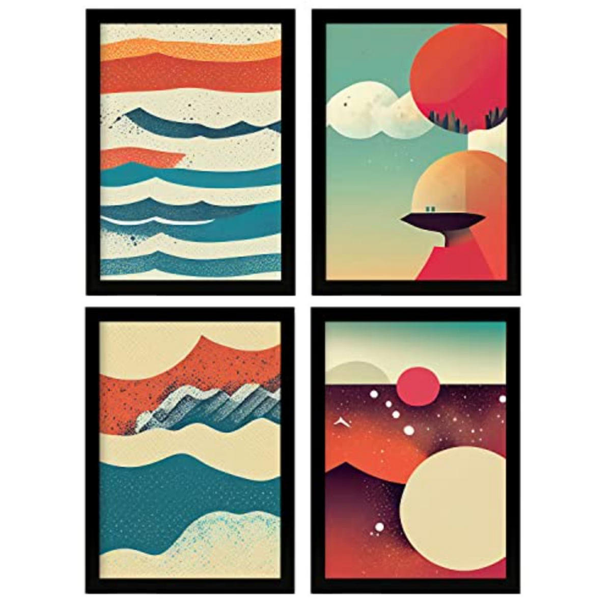 POSTER Set mit 4 Abstrakt Wellen Moderne Galaxien A4 Rahmenlos - Klar, Papier (29.7/3cm) - Nacnic