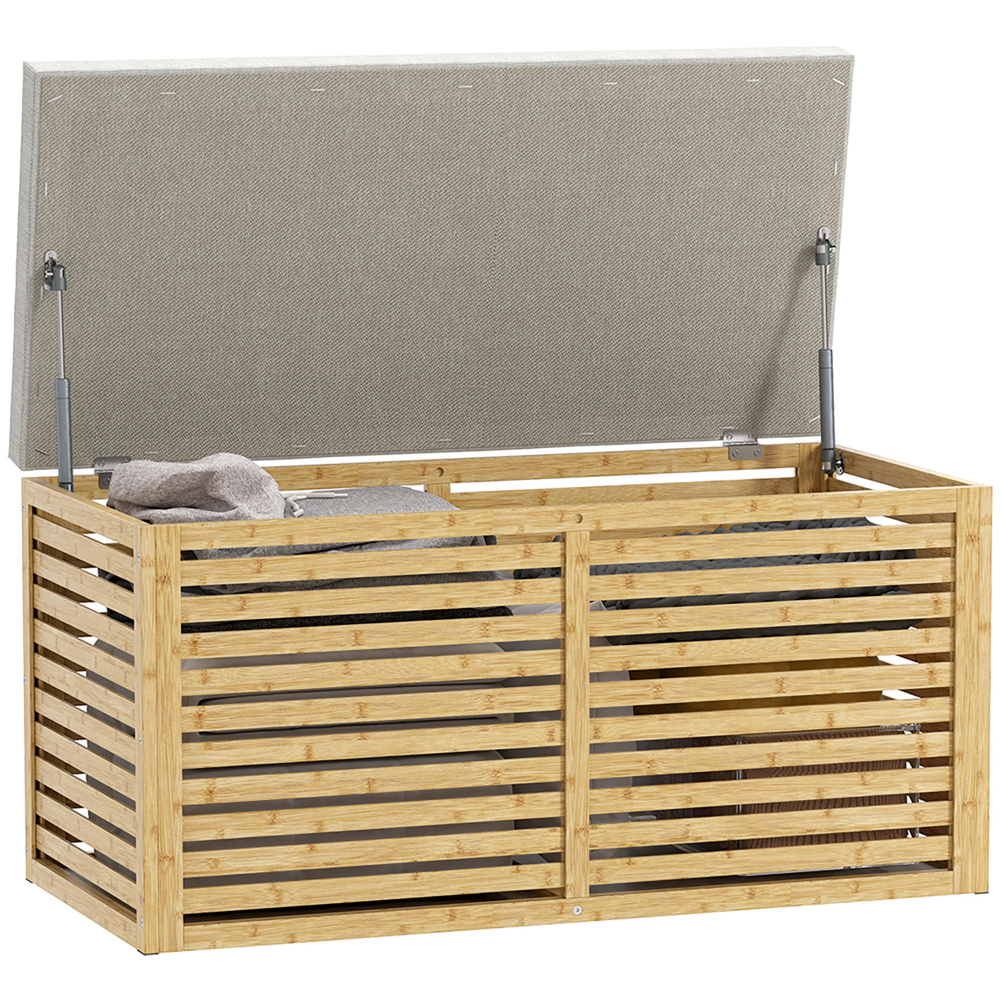 TRUHENBANK DE-16460 mit Bambusrahmen und Gasdruckfedern Natur - Naturfarben, Naturmaterialien (90/43/42cm) - ComfortXL