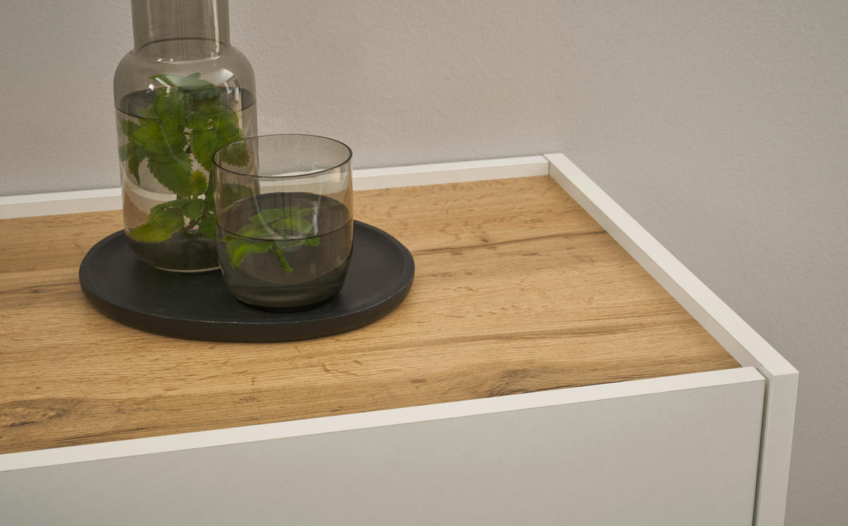 SCHUHSCHRANK weiß matt, Eiche Wotan, Flurkommode 85 x 122 cm - Eiche Wotan/Schwarz, Holzwerkstoff/Kunststoff (85/122/122cm) - Furn.Design