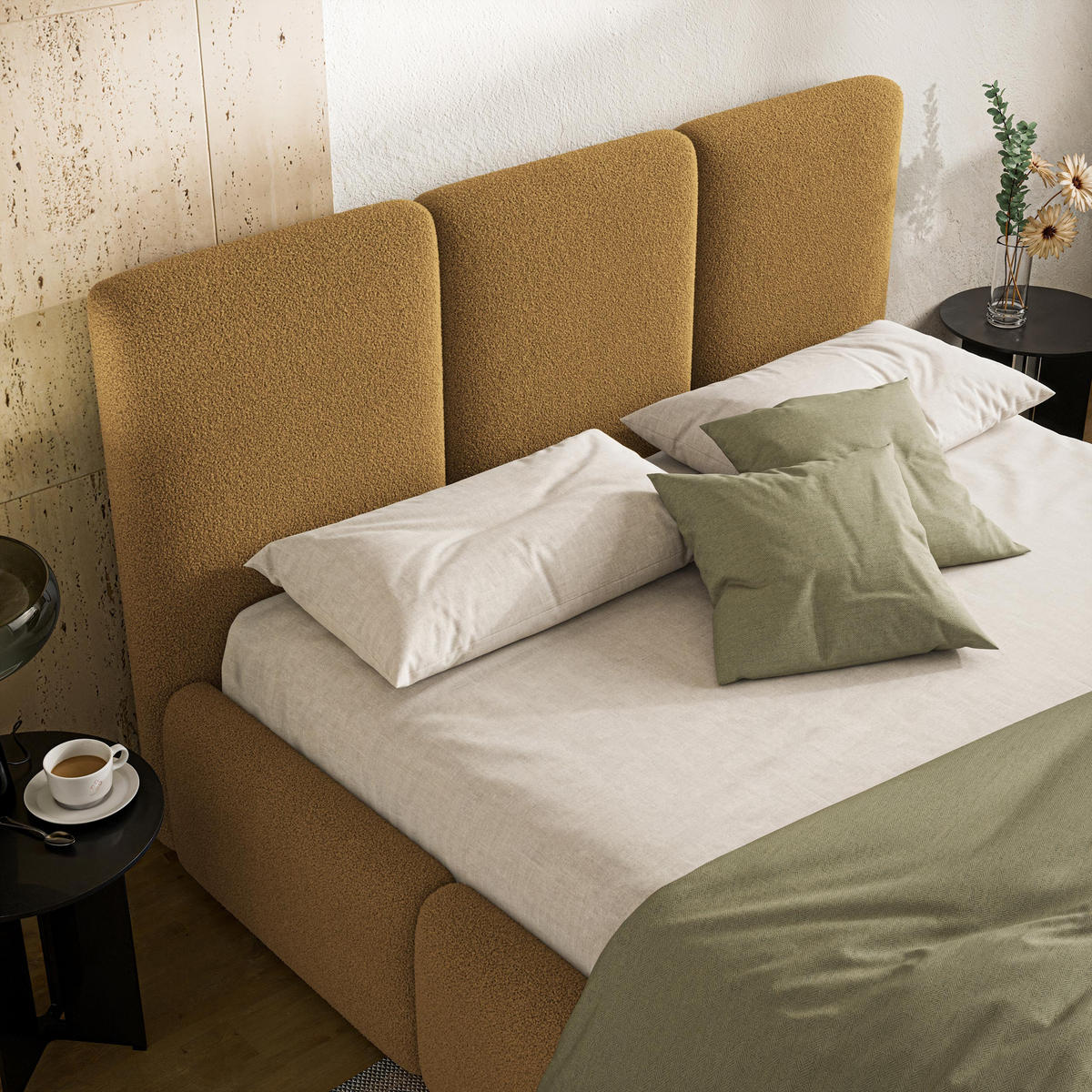 ČALOUNĚNÁ Postel ARSIL 160x200 cm Medová - med, kompozitní dřevo/textil (160/200cm) - MASSENO