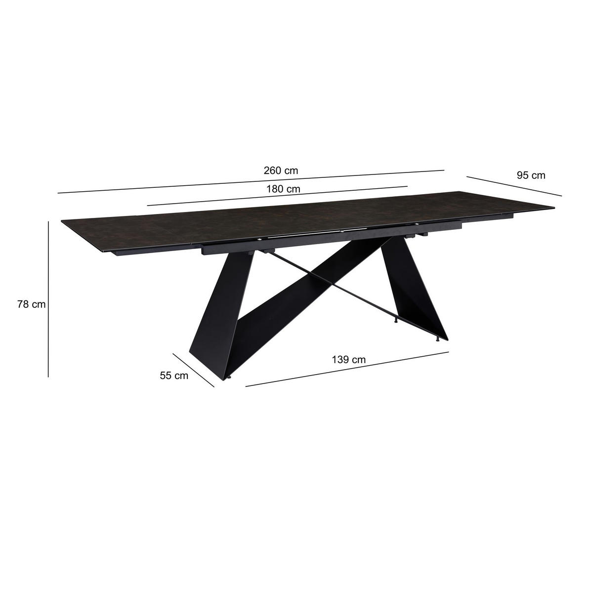 ESSTISCH Ausziehbar Keramik Glas Marmoroptik Rechteckig Groß, Schwarz 180x95x78 cm - Schwarz, Keramik/Metall (95/180/78cm) - KADIMA DESIGN