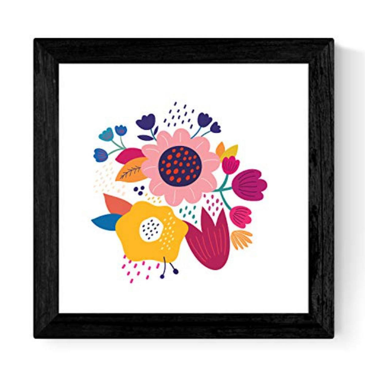 POSTER Set mit 4 bunter Blumen im skandinavischen Stil 20x20cm Schwarzer Rahmen - Schwarz, Papier (20/3cm) - Nacnic